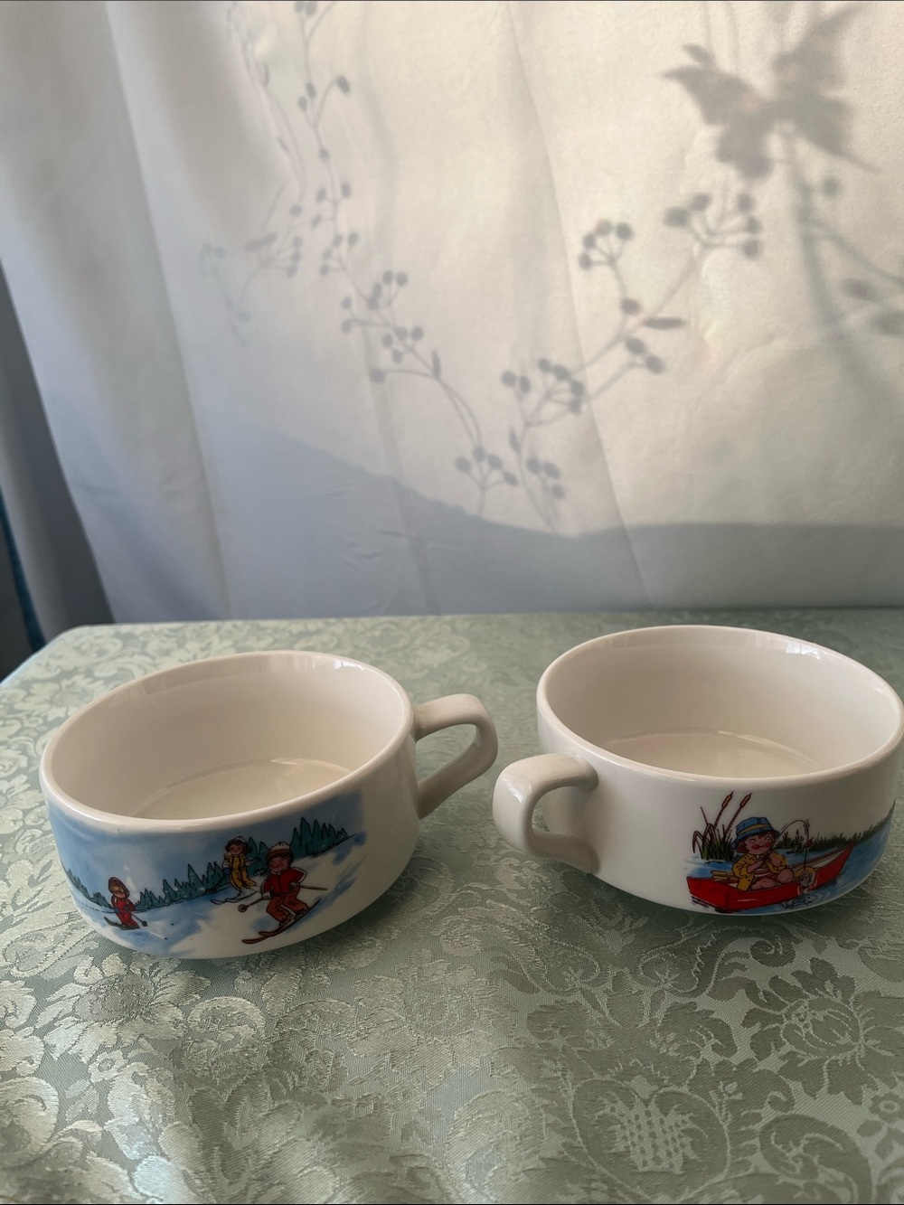 Vintage 1980s Campbell’s Soup Kids Mugs Bowls Set of 2 Skiing & Fishing